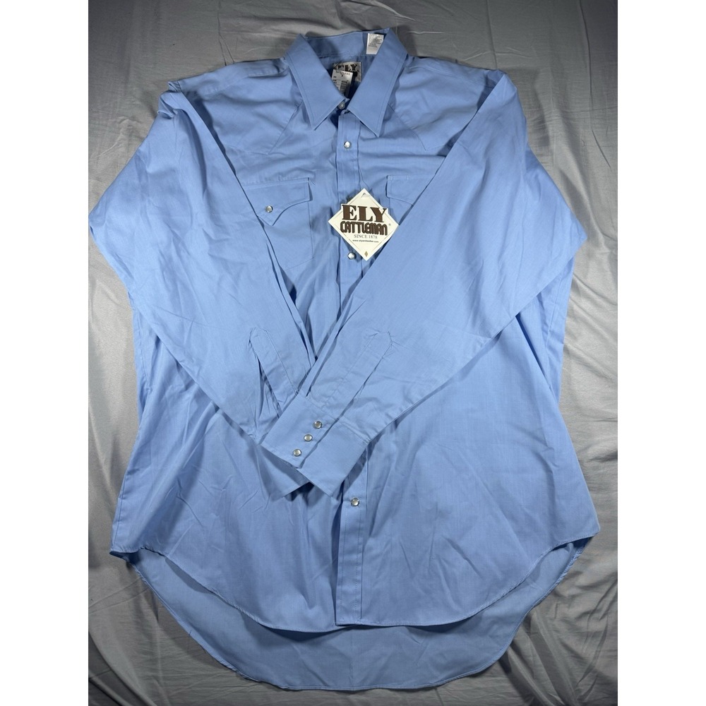 Ely Cattleman Men's Blue Long Sleeve Pearl Snap Shirt Size XLT NWT